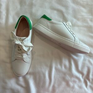 Kate Spade White Sneakers with Green Heel Accent